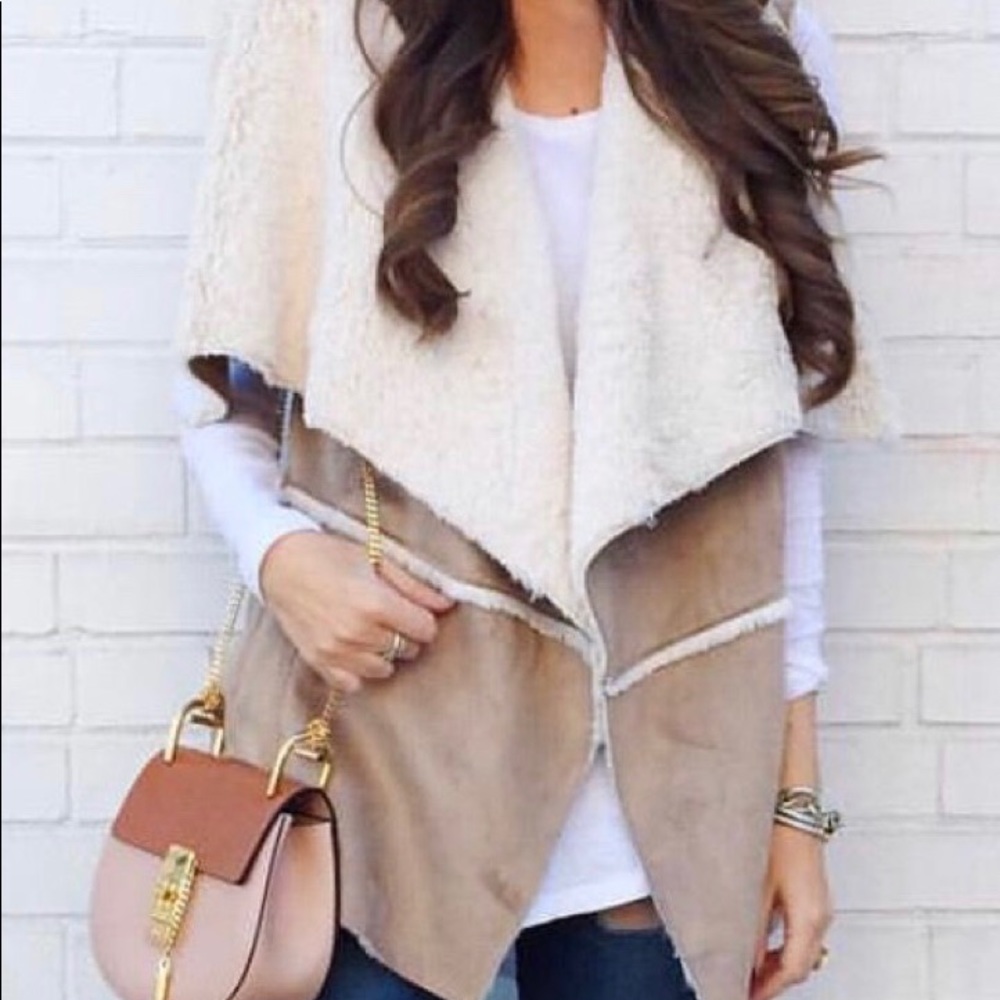 Faux Suede Faux Shearling Lined Vest XL